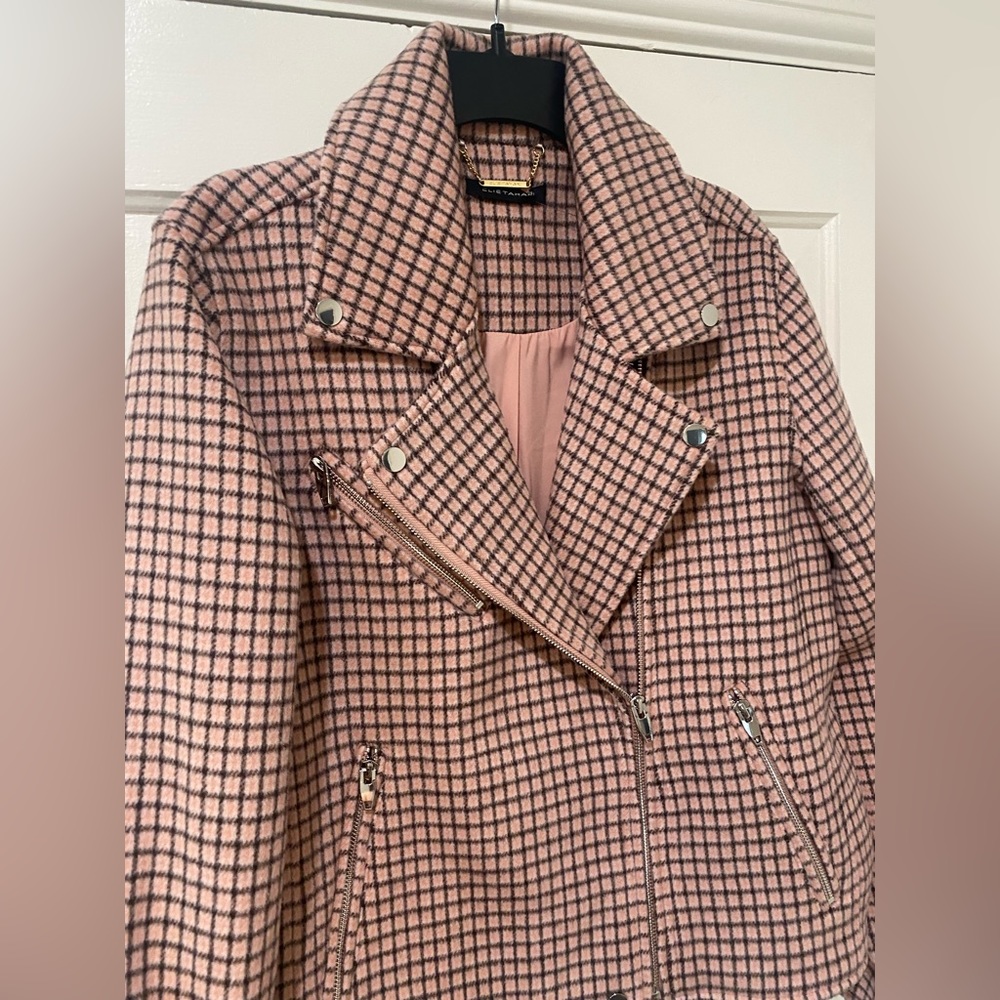 Elie Tahari Abbey Stone asymmetrical zippered Moto Wool crop jacket coat Nwt